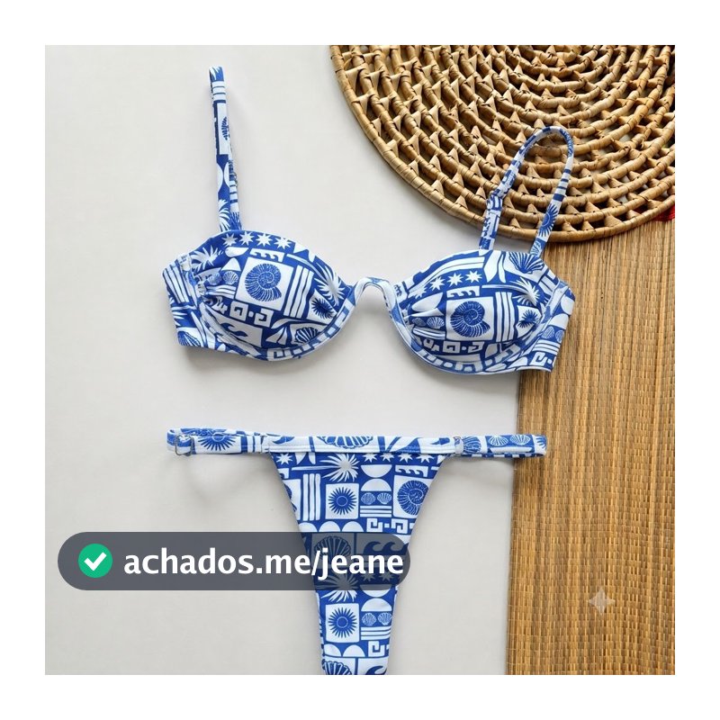 Biquíni Feminino Arco Meia Taça Regulável Conjunto Moda Praia Premium Elegante Verão Marquinha De Fita Fio Dental