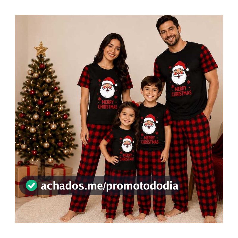 Monte seu Kit Pijama Natalino Família Xadrez Vermelho e Preto Pijama Natal adulto ( P ao GG) infantil 2 a 14 anos
