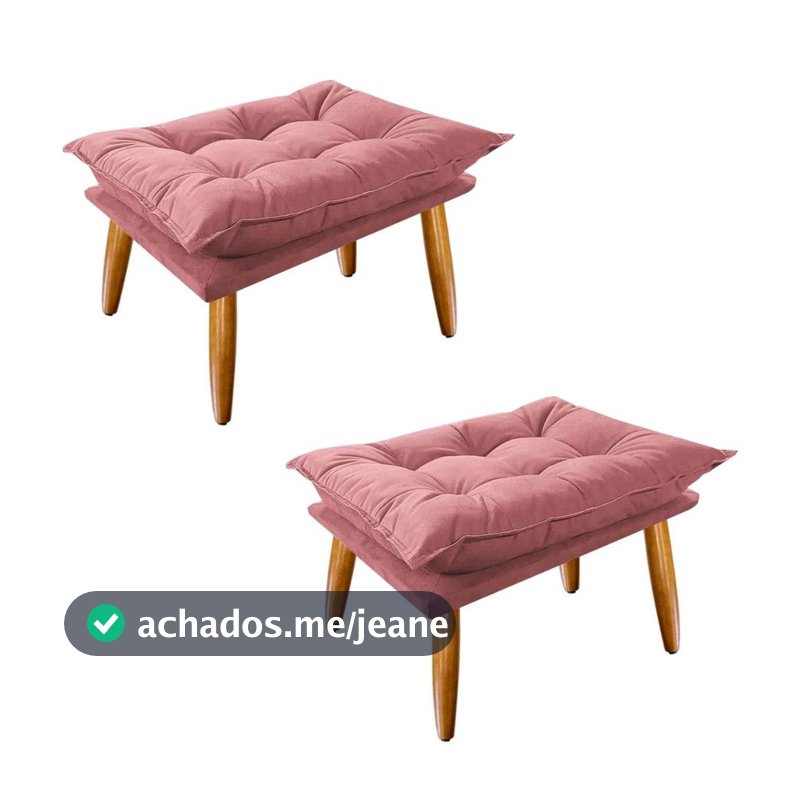 Kit 2 Puffs  Opala Slim Suede Pés Palito Decorativo - Bela Móveis