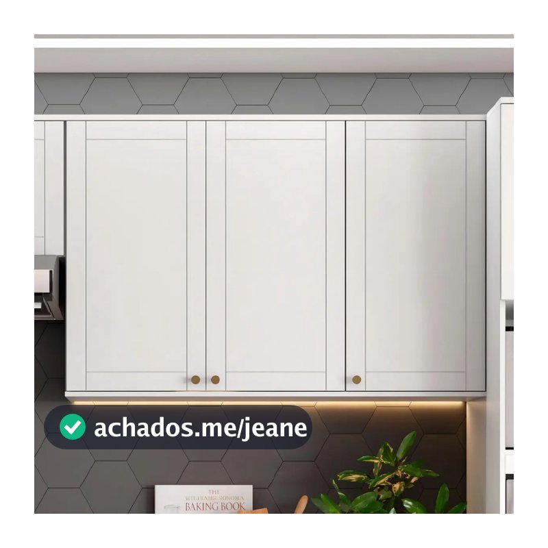 Armário Aéreo Milla 3 Portas Branco MDF 120cm Carraro