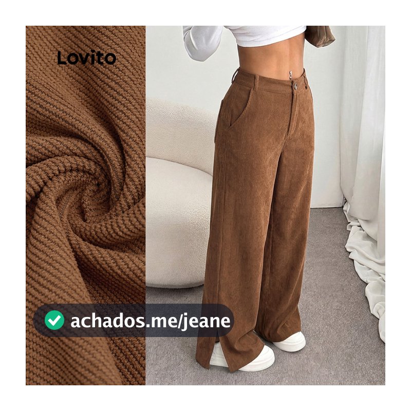Lovito Calça Casual com Bolsos com Zíper Marrom Outono/inverno para Mulheres LK7LD200