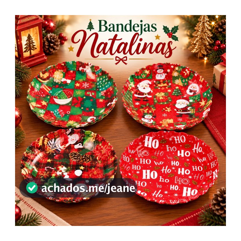 Bandeja Plástica Redonda Natalina 26,5cm Decorativa Para Servir