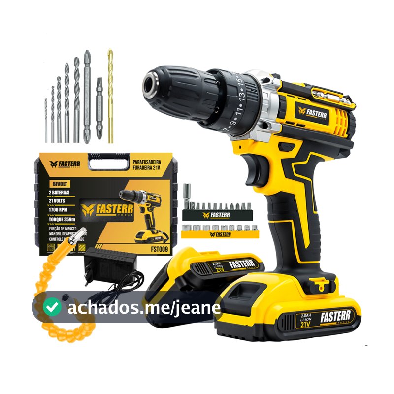 Furadeira Parafusadeira De Impacto 3/8 21V Com 2 Baterias + 29 Acessórios e Maleta FST009 -Fasterr