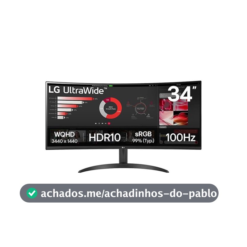 Monitor Curvo 34 UltraWide WQHD 34WR50QK-B 100Hz HDR10 LG