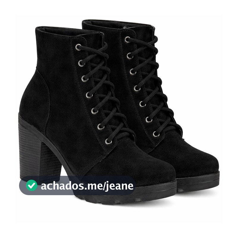 Bota Feminina Cano Curto Preta Salto Grosso Tratorada Confortável Moda Inverno