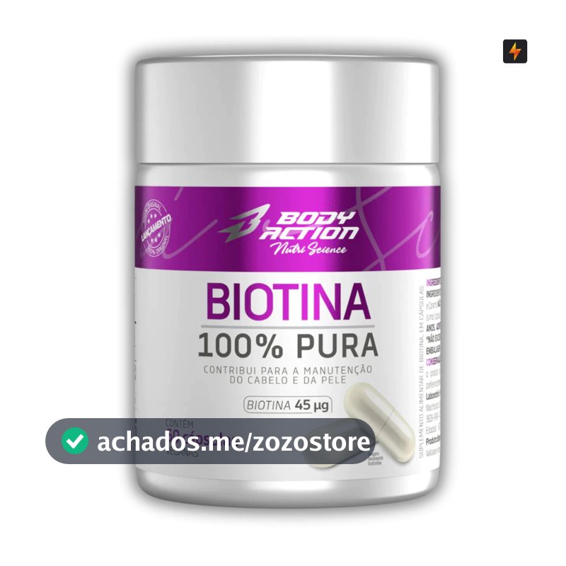 Biotina 100% Pura 45mcg 60 Cápsulas Body Action Manuteção Cabelo e Pele