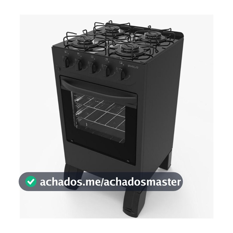 Fogão De Piso á Gás Braslar 4 bocas Carina Preto com mesa de Vidro Acendimento Automático