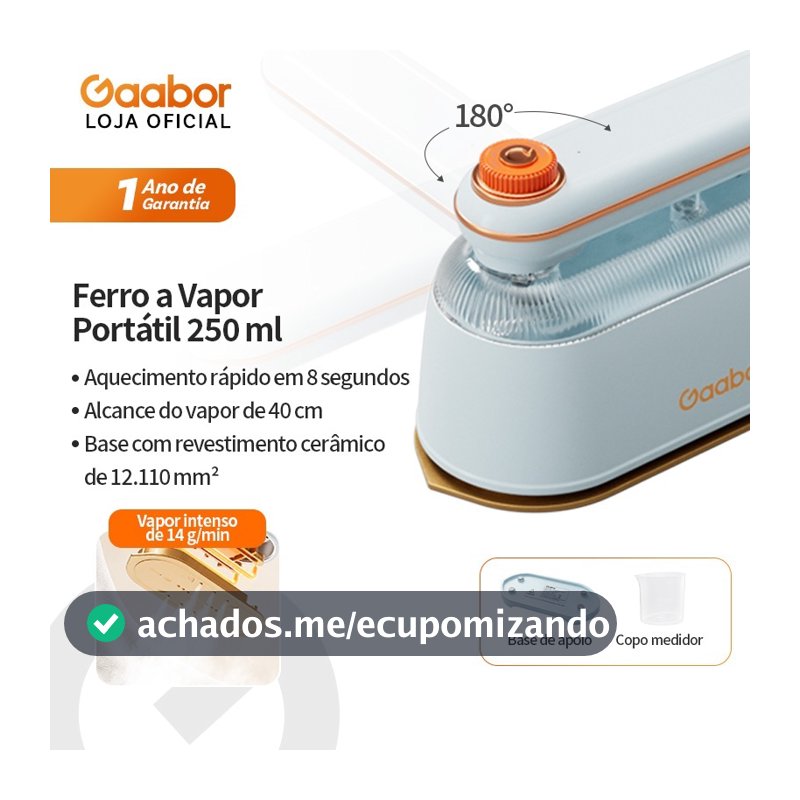Gaabor 1200W Ferro de Passar Seco e Úmido Vertical Horizontal Roupa Casa Viagem HM-M03A