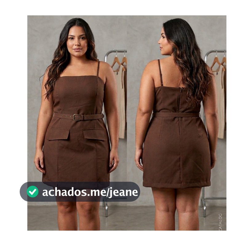 Vestido Macaquinho Feminino PlusSize Short Saia, com Alças, com Cinto, Zíper nas Costas, Bolsos Articiciais, Alfaiataria