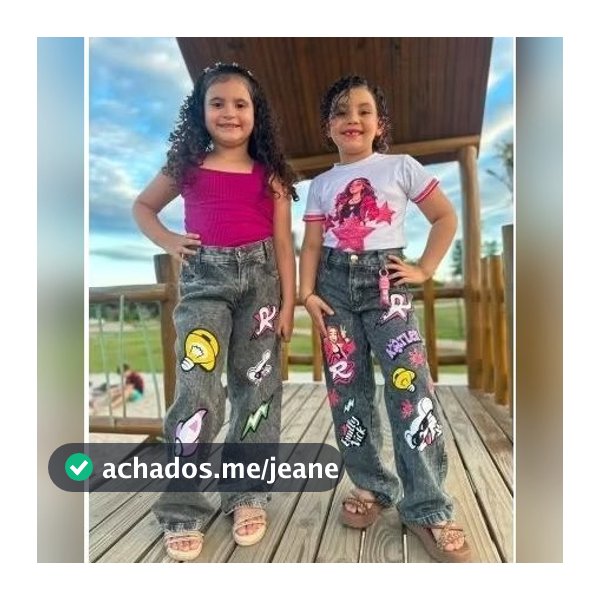 Calça Jeans Infantil Menina Patches Foguete Raio Estilo Blogueirinha Emilly Vick Luxo Moderno 4 a 16 Anos Envio Imediato