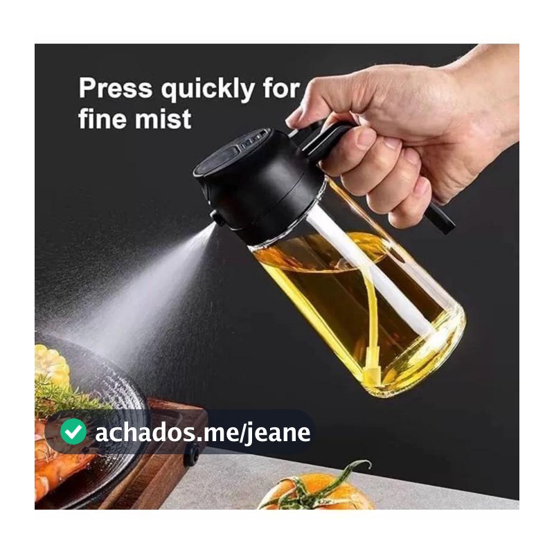 Azeiteiro Vinagreiro Spray De Vidro Com Botao + Bico Dosador + Tampa E Alca De Plastico 470ml
