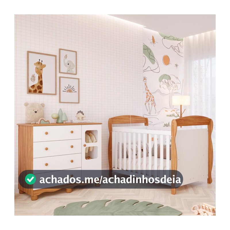 Quarto Bebê Completo Berço Americano Marquesa 3 Em 1 Cômoda Uli 4 Gavetas 1 Porta 100%MDF