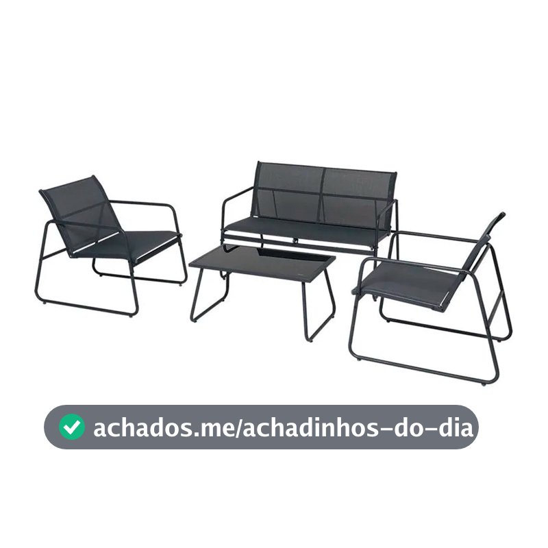 Kit para Varanda e Jardim Cor Cinza Com Mesa de Vidro Temperado + Cadeiras Confortáveis Belfix