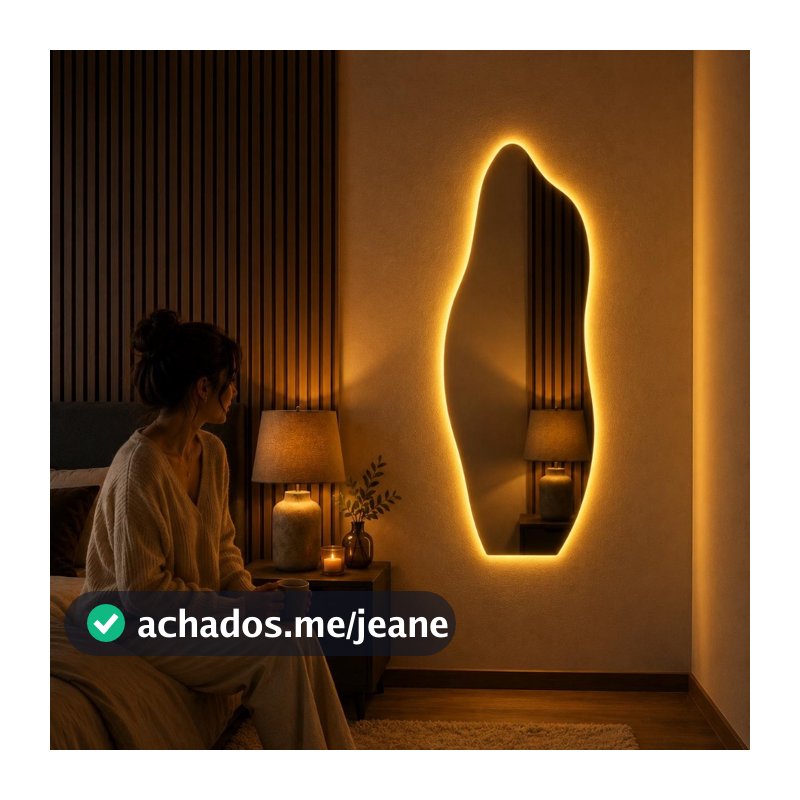 Espelho Flame Led Bivolt 100cm x 35cm Flame Sem Led Polido Sala Salão Luxo Led Branco Led Neutro Led Amarelo Lançamento