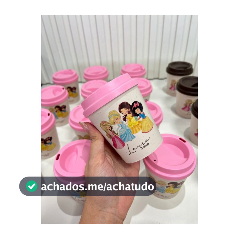 Copos Mini Bucks 250ml para lembrancinha de aniversário - Princesas Aquarela - Fazemos todos os temas