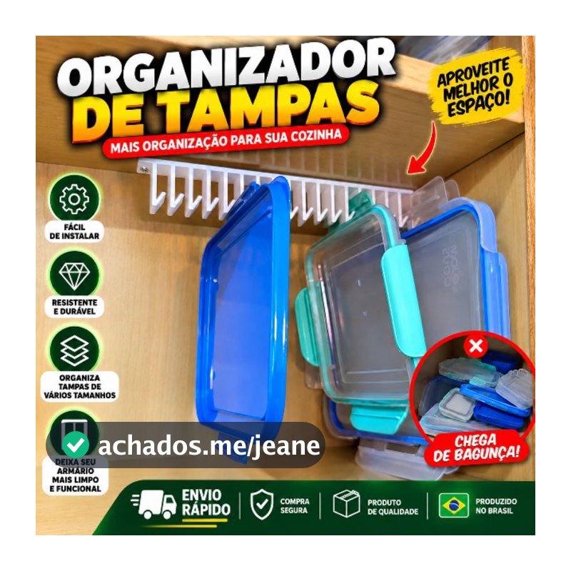 Organizador de Tampas Tupperware e Potes Universal Porta Tampas para Vasilhas de Cozinha