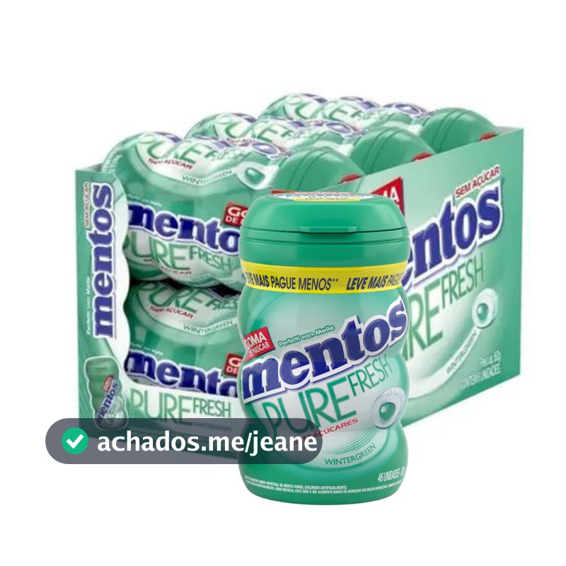 Cx 6 Goma De Mascar Sem Açúcar Mentos Wintergreen Big Curve 92g