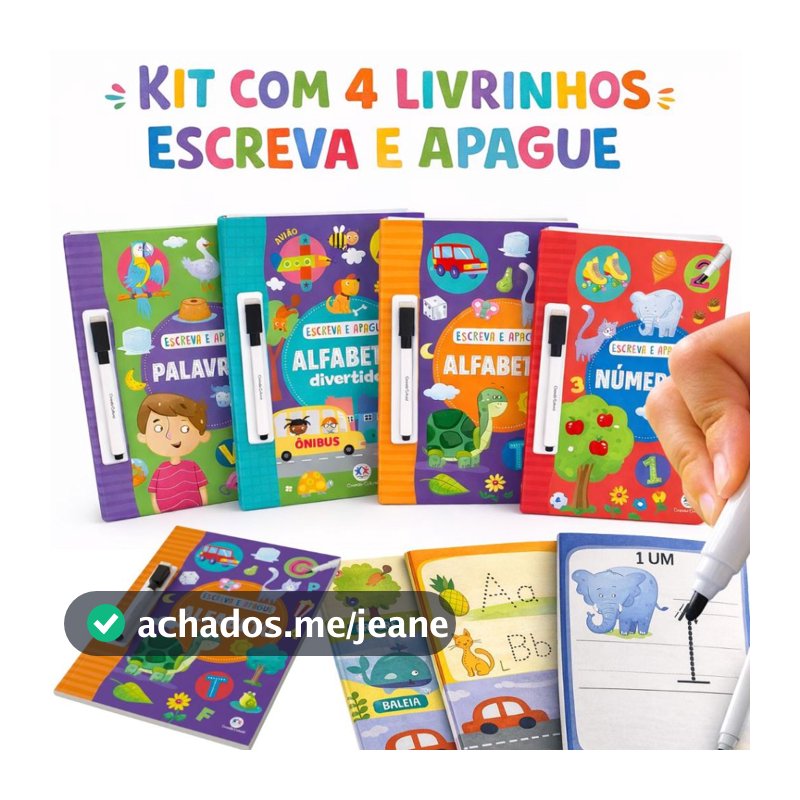 Kit Livro de Atividades Letra Cursiva Caderno De Caligrafia Infantil Escreva e Apague Caneta Magica