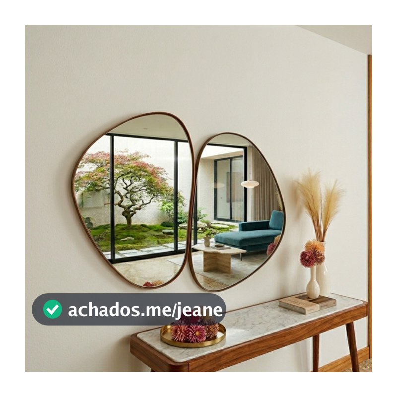 Kit 2 Espelhos Orgânicos Sala Hall Moldura Em Couro 64x44