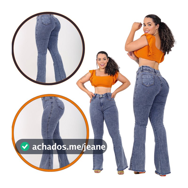 Calça  Flare Jeans Feminina Com Elastano Cintura Alta Efeito Levanta Bumbum