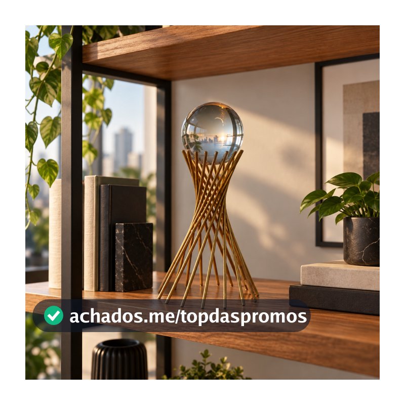 Decoração Enfeite Escultura Mesa Esfera Vidro Metal Bola de Cristal Coração Dourado