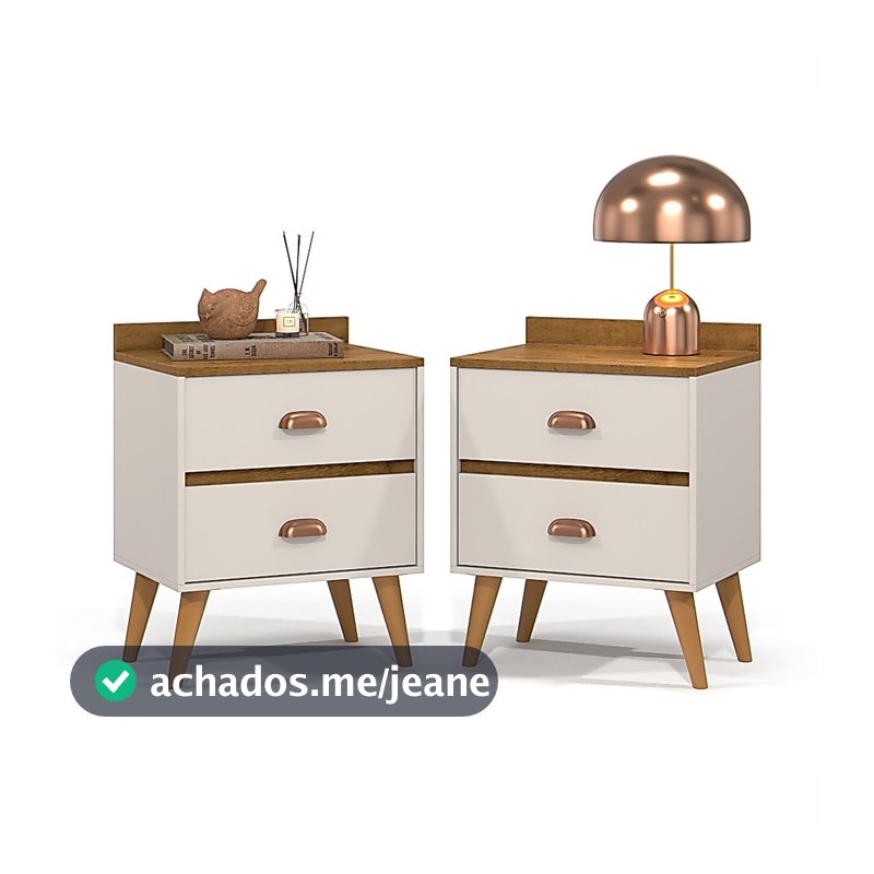 Kit com 2 Mesas de Cabeceira Madero Retrô Com 2 Gavetas