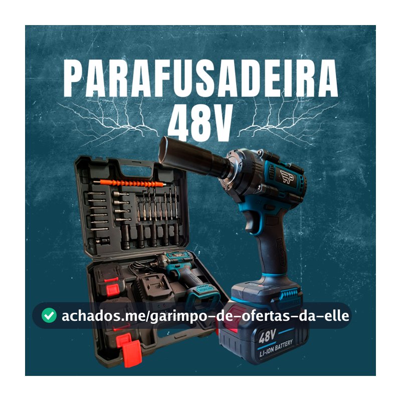 Furadeira Parafusadeira Chave Impacto Elétrica de Roda 48V 500Nm 2 Baterias Completo Alta Potência