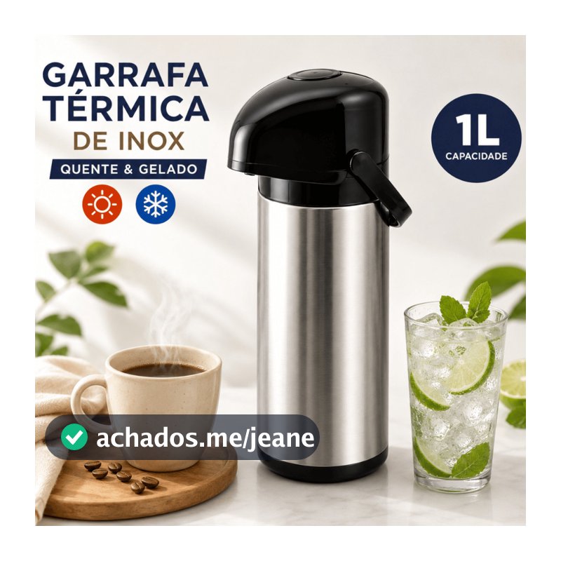 Garrafa Térmica Inox 1l Café Chá Quente E Frio Com Alça Verona Unitermi