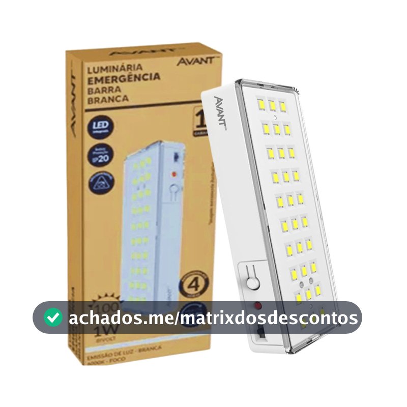 Luminária Emergência Lâmpada 30 Leds Recarregável Bivolt Luz Branca Fria 6500K Avant