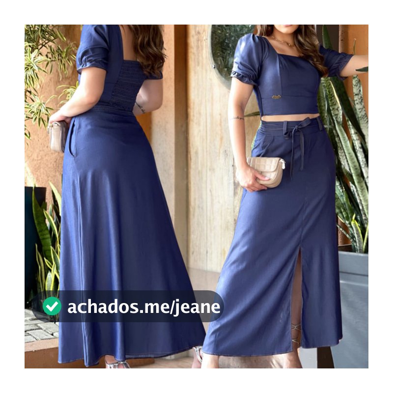 Saia Longa Vase Tencel Jeans Feminio Elastico Atras Cinto Casual  Moda Cristã Evangelica Carnaval
