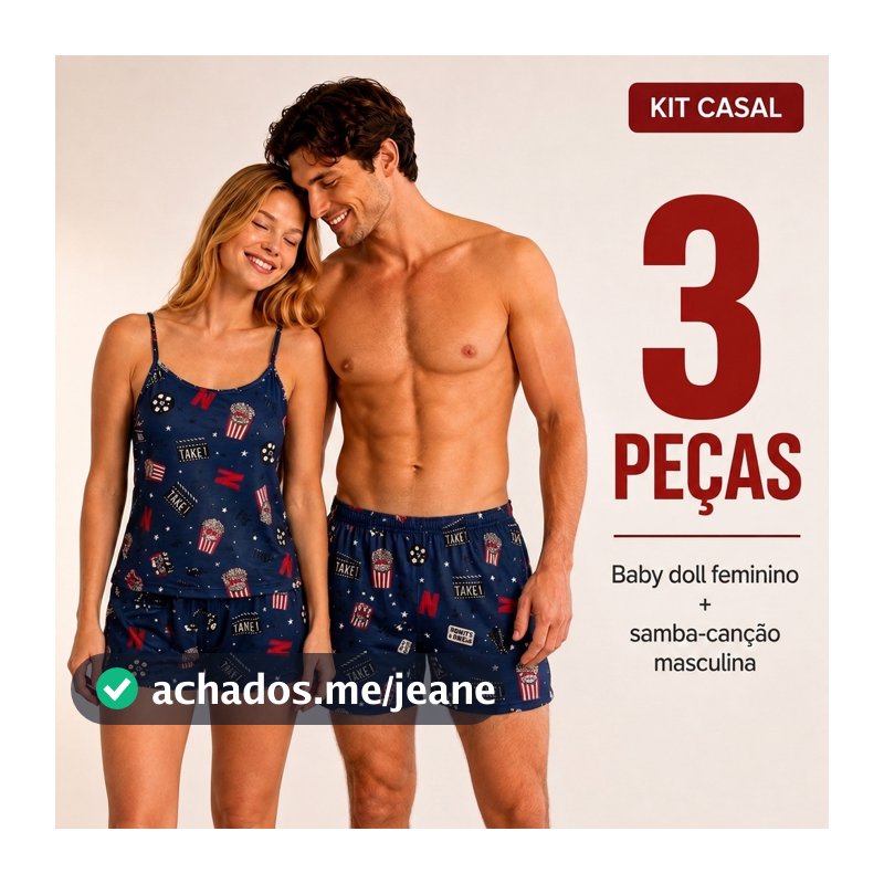 Kit Casal Pijama Feminino Samba Canção Kit Namorados
