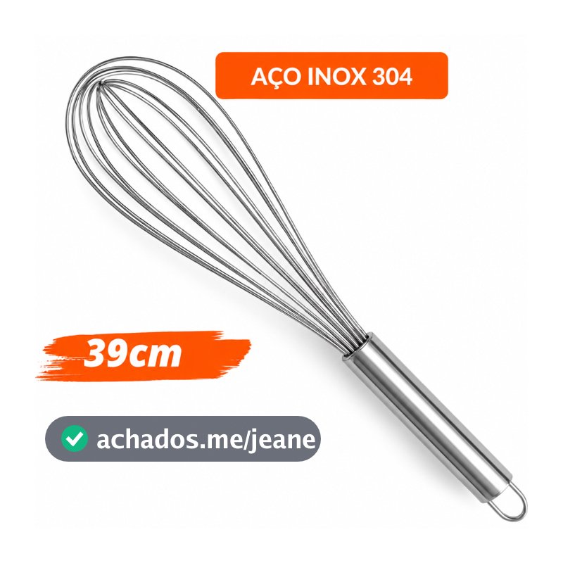 Batedor Manual Fouet Inox 39cm Profissional | Fouet Resistente Antiferrugem Cabo Ergonômico