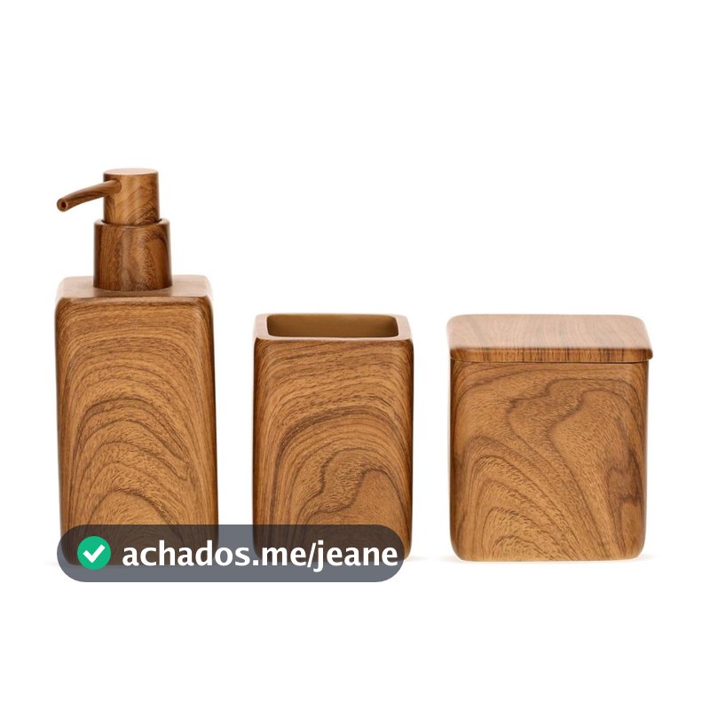 CONJUNTO BANHEIRO EM POLIRRESINA ESTILO MADEIRA - 3PÇS MART