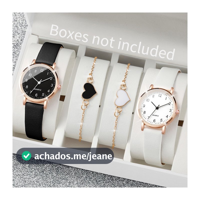 4PCS/Conjunto Relógio Feminino Moda Mostrador Árabe Pulseira de Couro Quartzo Conjunto de Pulseiras Coração (Sem Caixa)