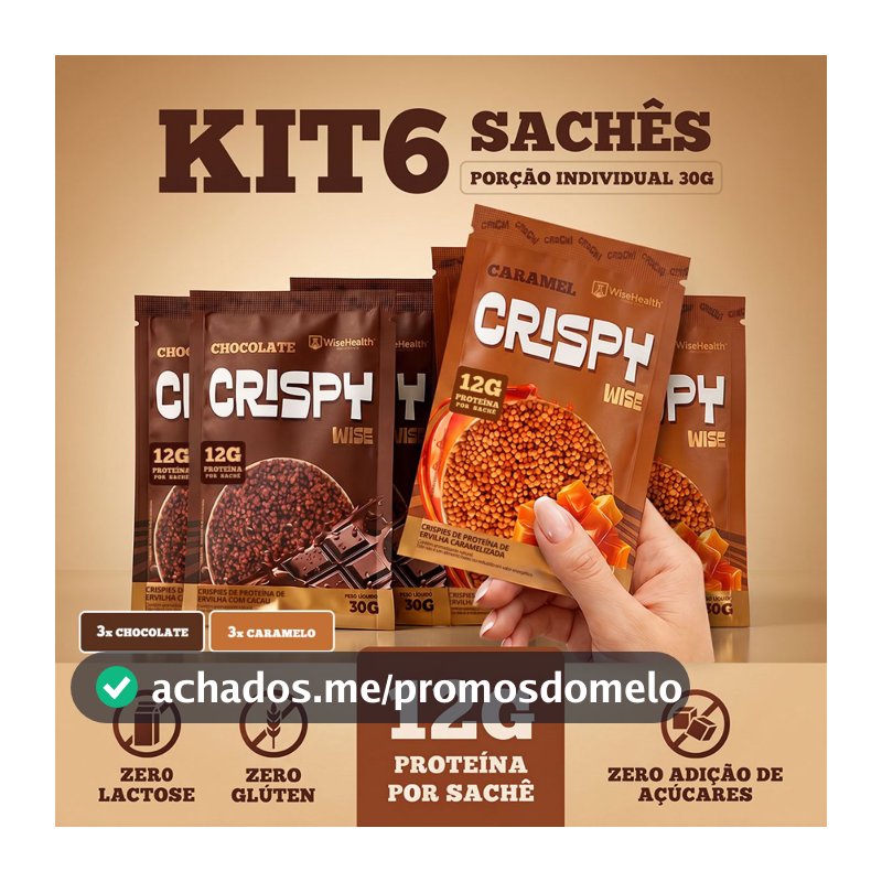 Kit 6 Crispy Wise Proteico Sabores Chocolate E Caramelo 30g Snack Saudável Delicioso Funcional