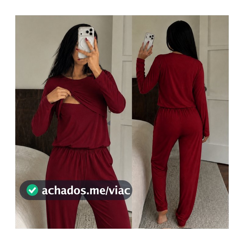 Pijama Feminino Amamentação Manga Longa Gestante Confortável para Dormir