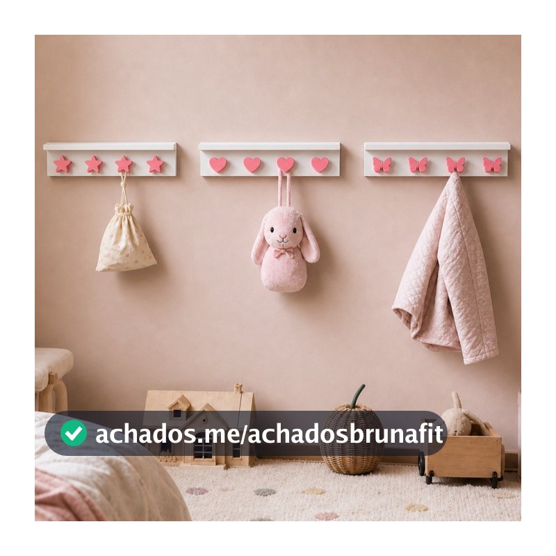 Cabideiro Prateleira Infantil Gancho Parede - Estrela Coração Borboleta Suporte Mochila Bolsa