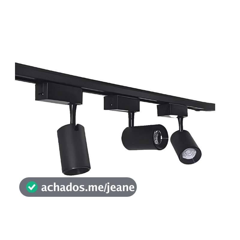 kit Trilho Eletrificado de 1m + 3 Spots 7w 10w led Preto Luz Branco 6500k/Neutro 4000k/Amarelo 3000k
