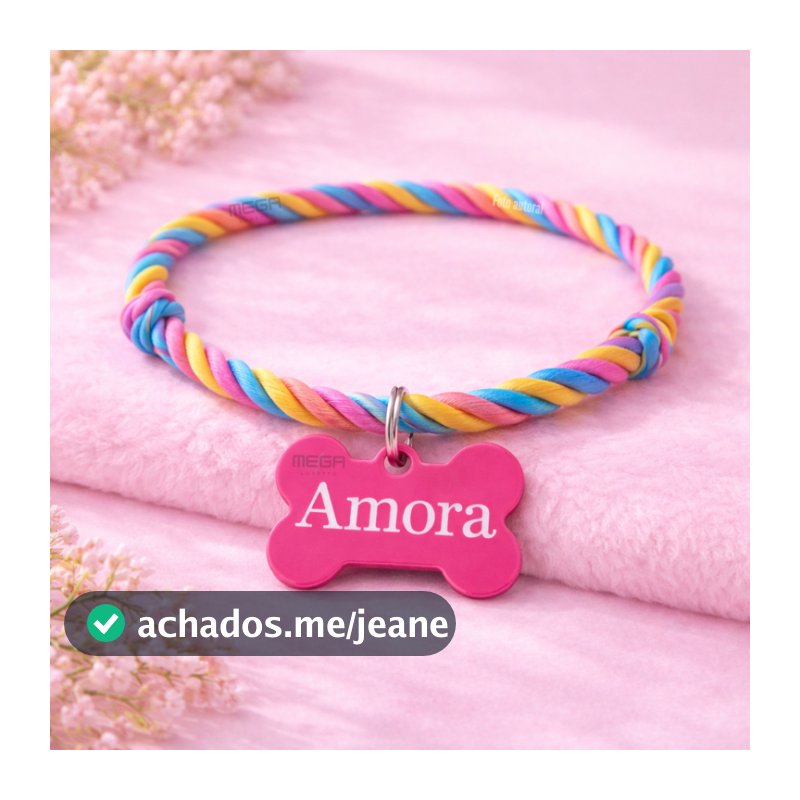 Coleira de Osso Rosa Várias Cores + Personalização do nome do pet e numero do tutor J3