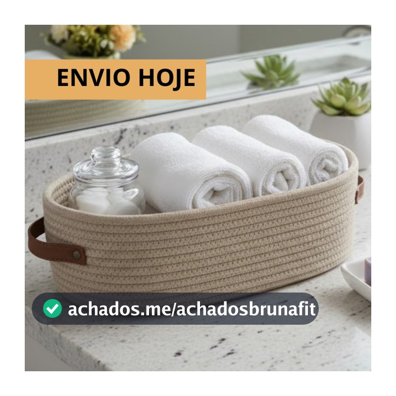 Cesto Organizador De Banheiro Algodão Trançado Alça De Couro Multiuso Porta Papel Toalha