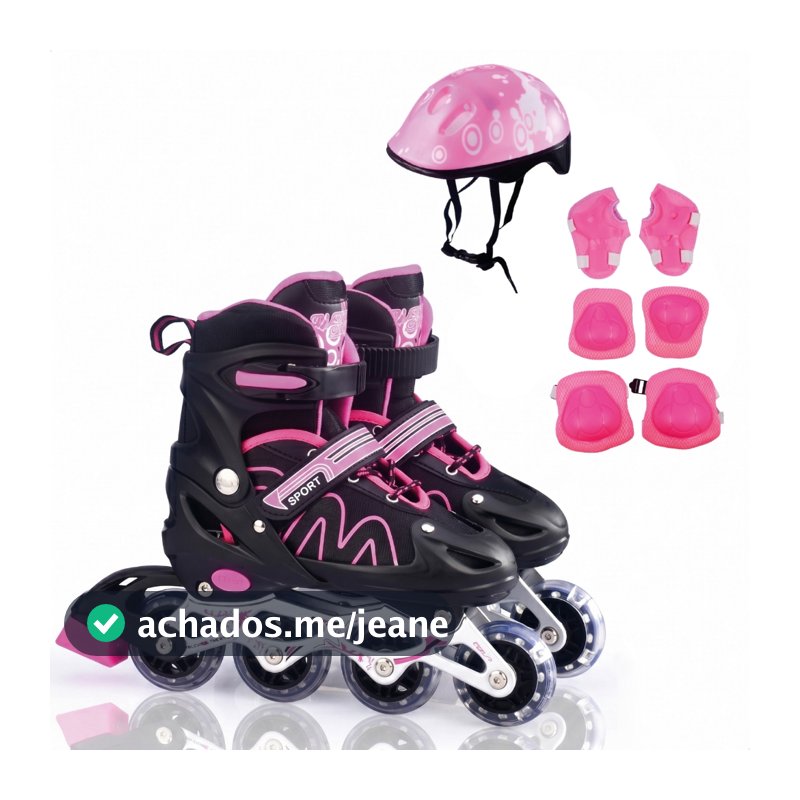 Patins 4 Rodas Infantil Ajustável Roller Inline Kit de Proteção Bolsa Capacete Menina e Menino