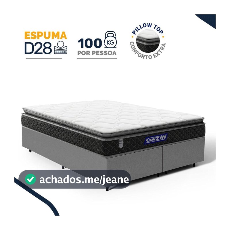Cama Box com Colchão Gazin de Espuma D28 Pillow Top Ortoblack Queen 158cm