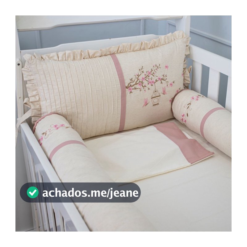 Kit Berço Linho Luxo Bordado Americano 100% Algodão  Menina e Menino Enxoval de Bebe 5 Pçs