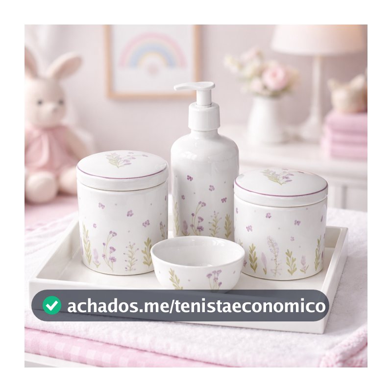 Kit Higiene Bebe Porcelana Jardim Lilas Encantado Menina Delicado