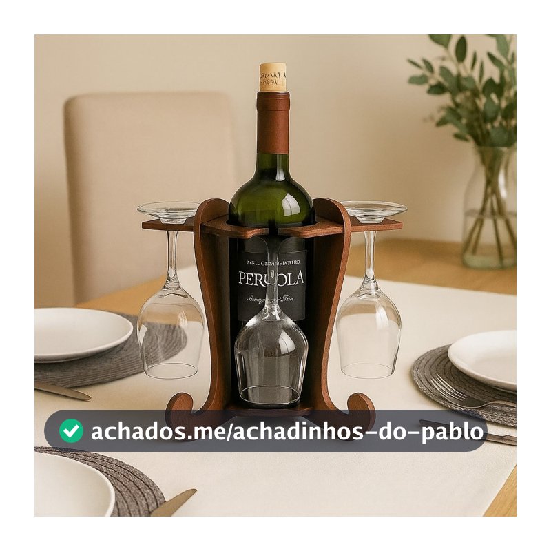 Adega de Vinhos Preta com Suporte para 4 Taças Elegância Praticidade Bancada Mesa Mdf