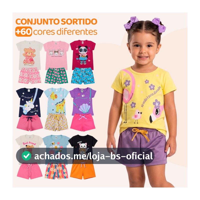 Kit Sortido 10 Peças de Roupas Infantil Bebê Menina (5 Camisetas + 5 Shorts) Kit 5 Conjuntos Bebê