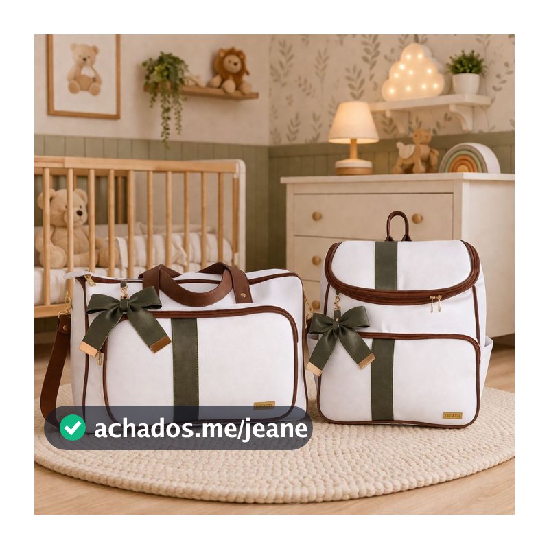 Kit Bolsa Maternidade Menino/Menina Bag e Mochila Bali Off/Marrom/Verde - 02 Peças