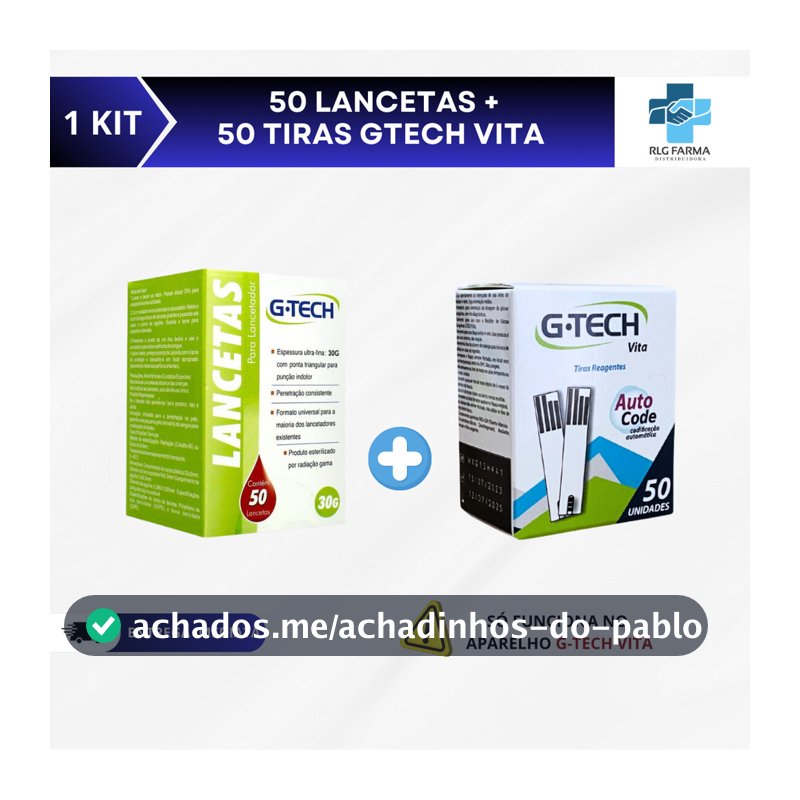 kit 50 Tiras para Medição de Glicose G-tech Vita + 50 Lancetas para Lancetador