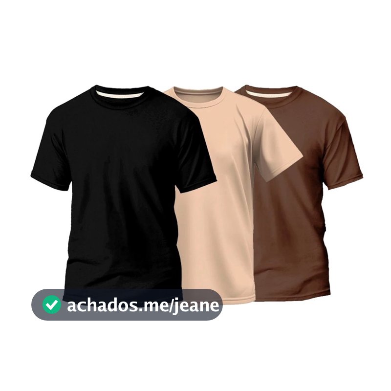 Kit 3 Camisetas Masculina 100% Algodão Básica Lisa Gola Redonda
