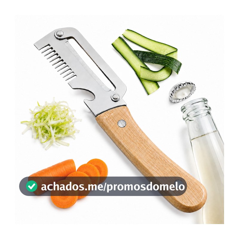 Descascador De Legumes 4 em 1 Cortador Julienne Aço Inox 304 Cabo Madeira Abridor de Garrafas